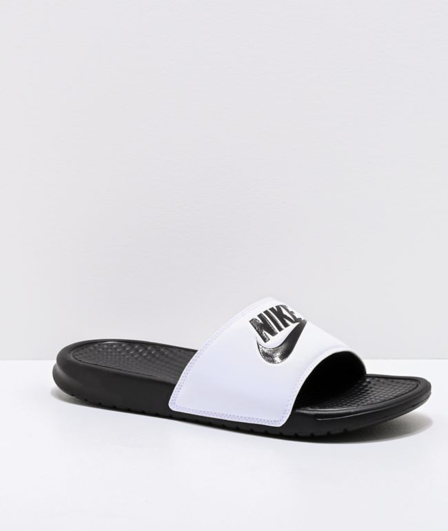 nike black and white flip flops